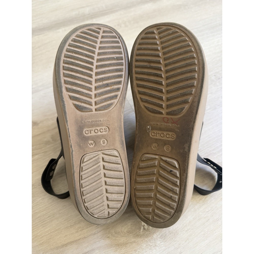 Crocs Brooklyn Sandals 8 Black Tan Comfort Platform Chunky Wedge Slingback - Picture 6 of 10